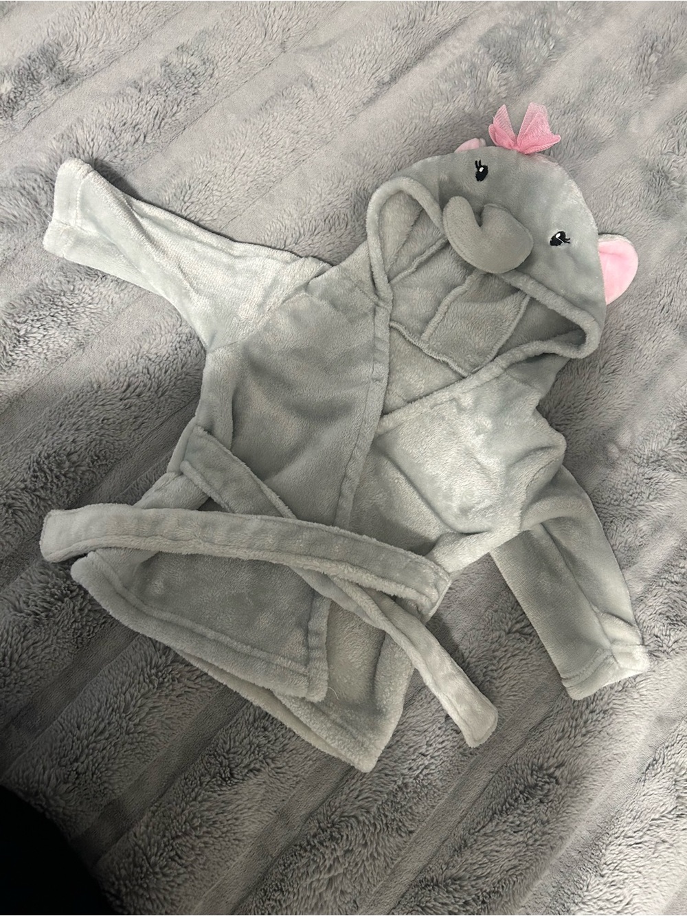 Kids Plush Elephant Hooded Bathrobe - Light Gray